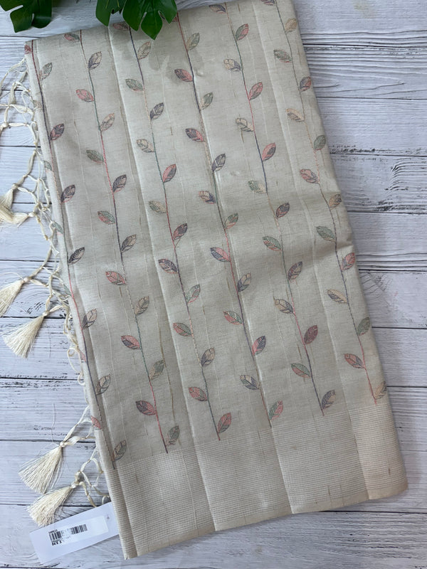 Blended tussar saree with embriodery - MS8665 Cream