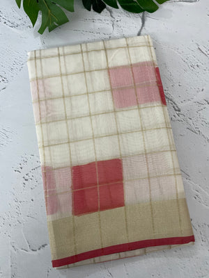 Checks semi chanderi saree  MS9871 - Red