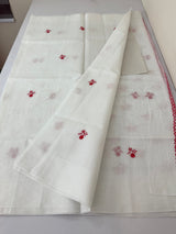 Slub cotton embroidery saree MSCB657 White & Red