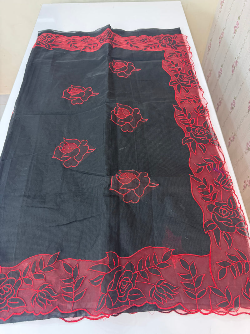 NetKota Applique work saree  MSH110- Black & Red