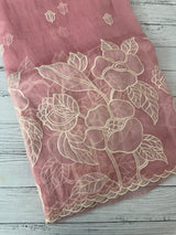 Tissue Organza Applique work saree MS15199- Pastel PeachyPink
