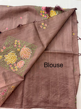 Crushed Blended tussar silk saree with embroidery- SNFCYEY DarkMauve
