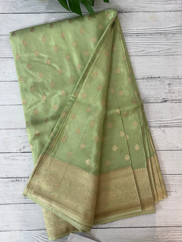 Pure Banarasi crepe Georgette Saree with brocade blouse - MS44987 PastelGreen
