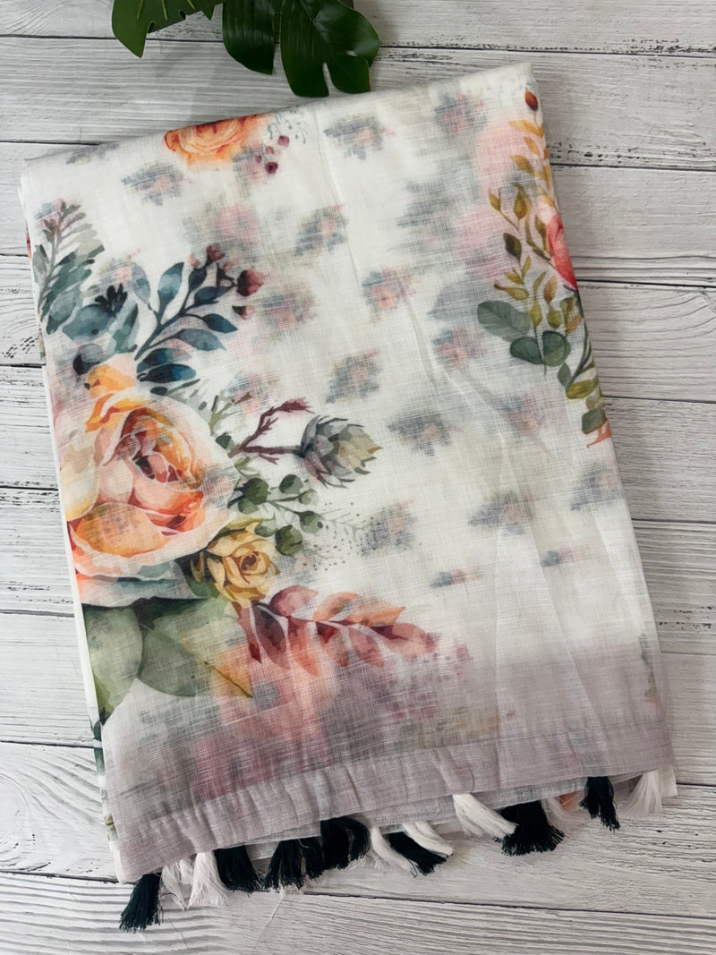 Digital printed semi Linen Saree MLS615- 20