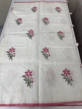 Lightweight Supernet saree with cross stitch embroidery MS142- White to Pink