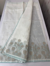 NetKota Applique work saree  MSH123- White & AquaBlue