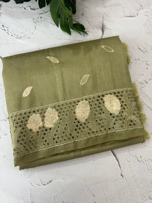 Cutwork Raw silk saree MSH228(2) DustyGreen