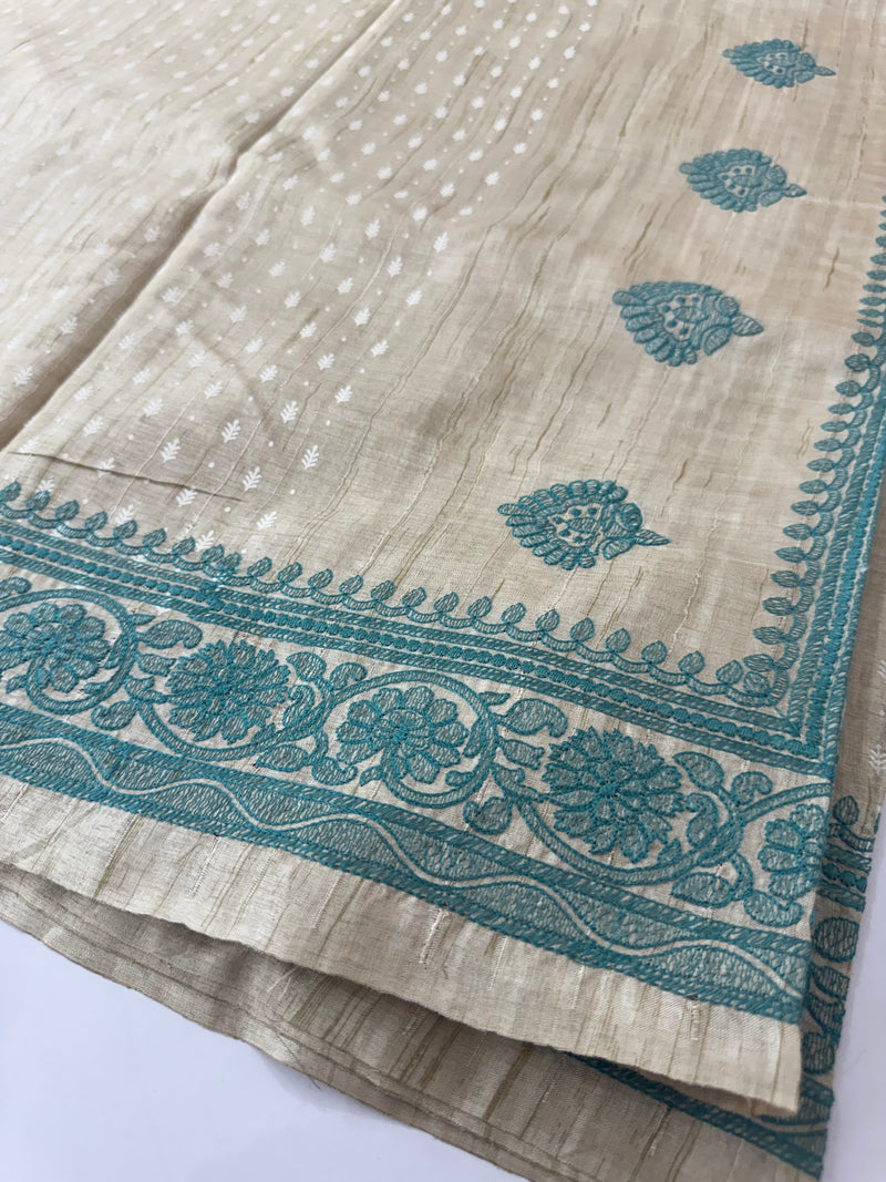 Blended tussar saree with embriodery border - SMJNSEM