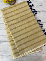 Kerala tissue saree - Stripes with RoyalBlue tassels