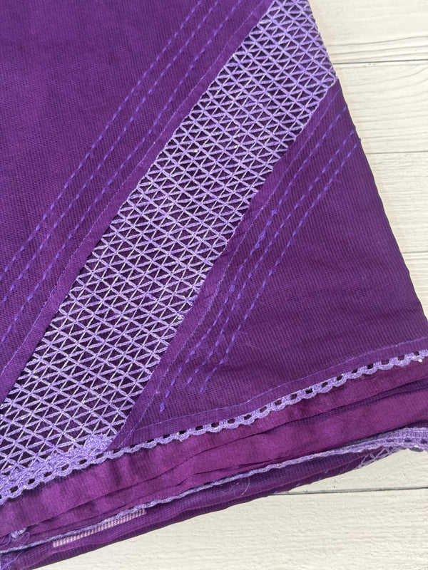 Supernet saree with crochet work and lace border MCJ5433 - Purple(Design - Diagonal Crochet)