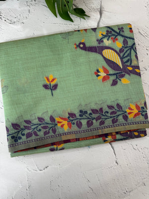 Jamdani silk Cotton Saree with peacock motifs  MSJ788 (3)