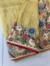 Metallic crush organza saree with embroidery- MS13158 Yellow