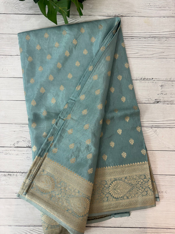 Pure Banarasi crepe Georgette Saree with brocade blouse - MS44987 DuskyBlue