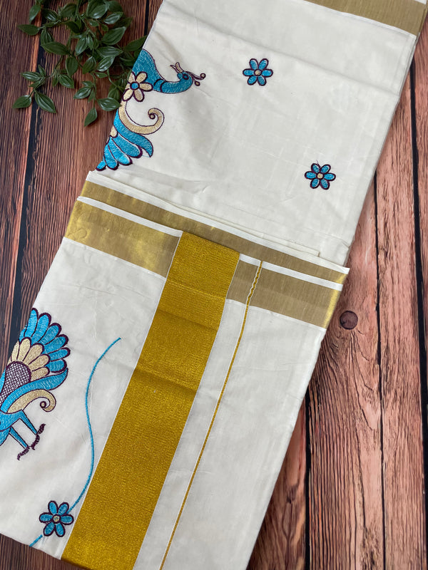 Kerala cotton saree - Embroidery on pallu