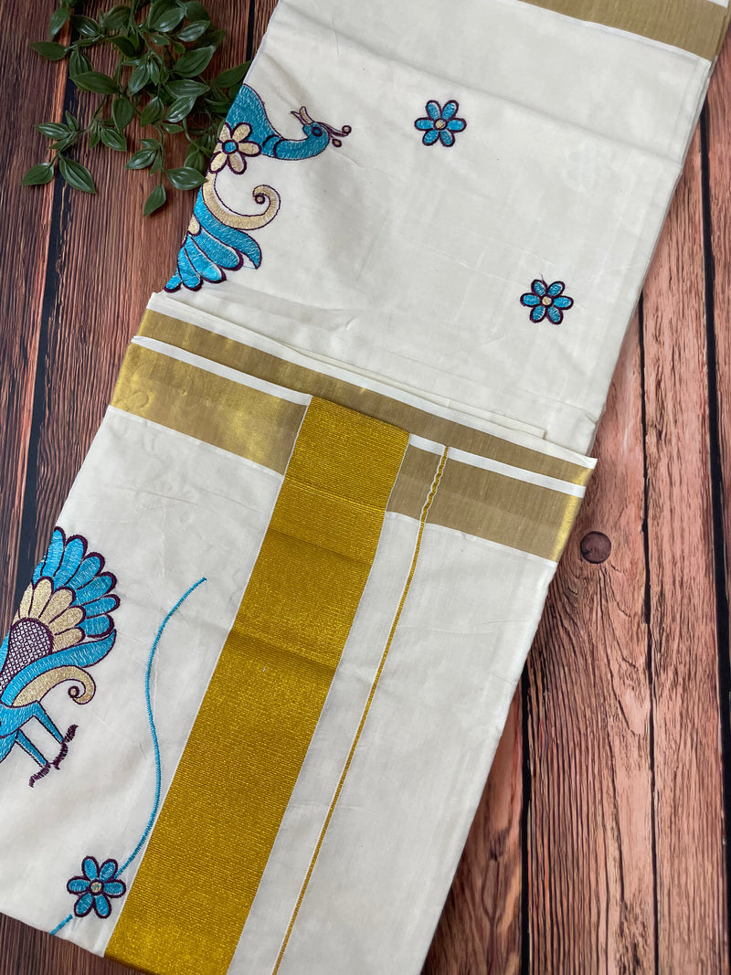 Kerala cotton saree - Embroidery on pallu