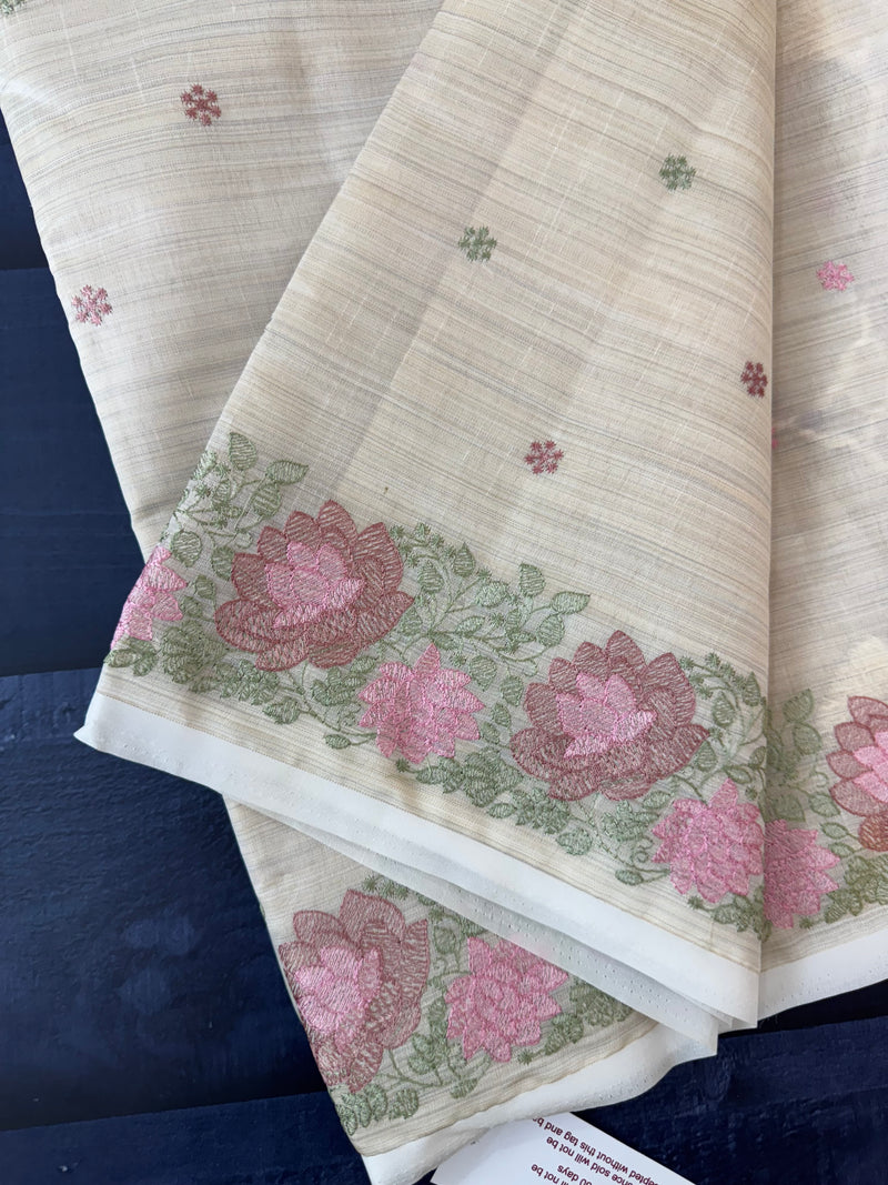 Soft semi tussar silk saree with embroidery-MSCS639