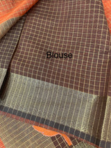 Semi silk saree with checks applique work MSS5687