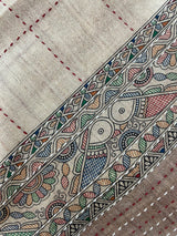 Madhubani Printed Semi tussar silk saree with Kanta work MBT6877 (2)