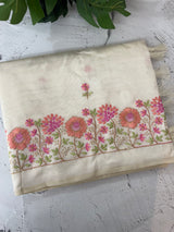 Blended tussar saree with embriodery - MS8698 PearlCream