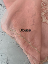 Crush Organza saree with applique work MBS676 Pastel PeachyPink