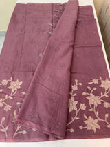 Mul chanderi tissue applique saree MSH150- DuskyWine