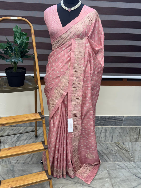 Cutwork blended tussar saree SNFNICY Pink