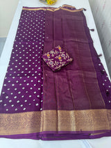 Soft dola silk saree with brocade banarasi  blouse MDLS212- Wine