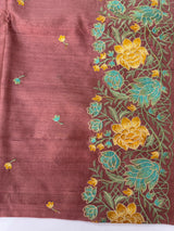 Crushed Blended tussar silk saree with embroidery- SNFCYEY BrownyPeach