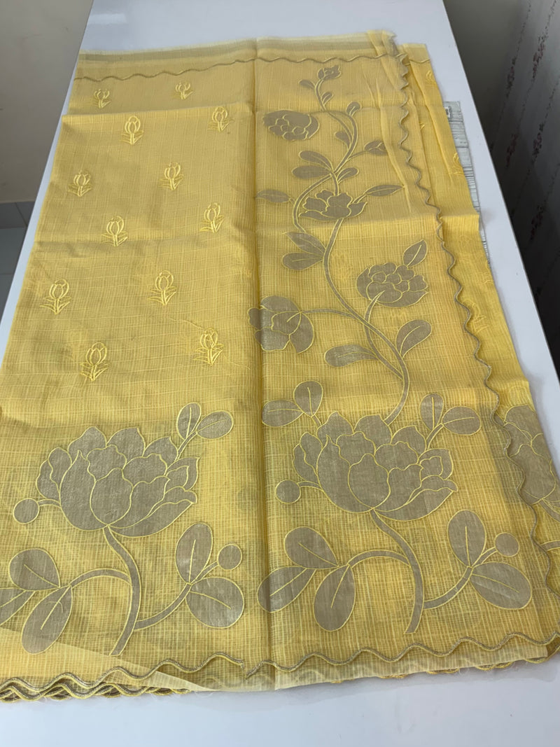 NetKota saree with tissue applique work MS15145 - PastelYellow
