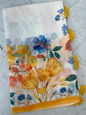 Digital printed semi Linen Saree MLS615
