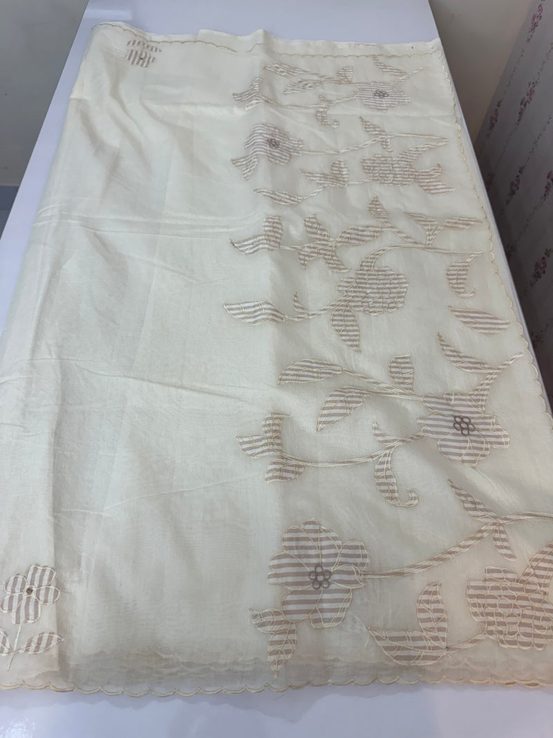 Mul chanderi applique work saree  MSH931 - Offwhite to Palemauve