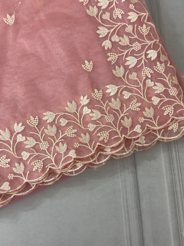 Glassy tissue organza saree with embroidery FKSF88- PeachPink