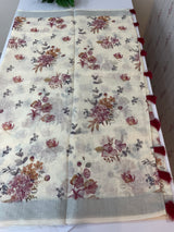 Handworked floral digital printed semi Linen Saree MLS611