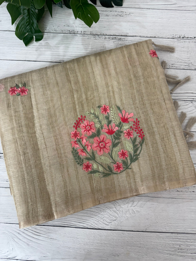 Blended tissue tussar saree with embriodery - MS8945