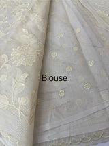 Moonga checks saree with Applique work  MSK766(4)-Ivory