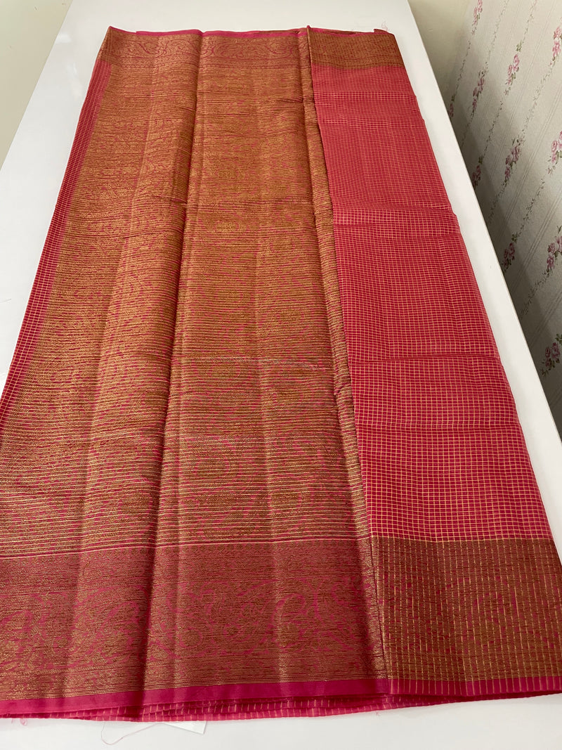 Semi silk saree with checks zari weaving MS81543- Peach
