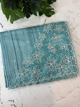 Cutwork Semi tussar saree MTSS680 - Blue