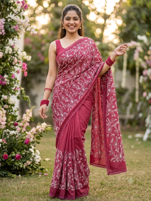 Art silk saree with embroidery SVTS36 • Pink