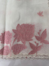 Tissue mix soft silk saree with applique work MTSS5432 White to PeachPink