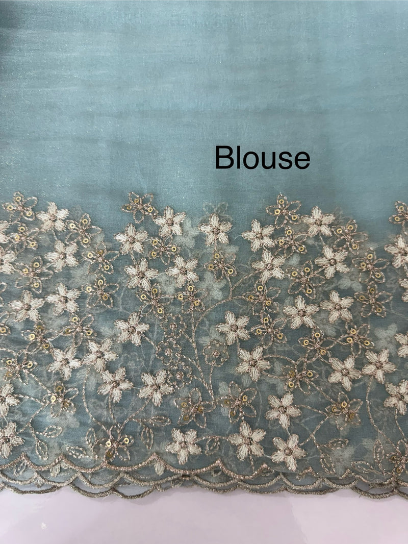 Crush tissue Organza saree with embroidery work MS14791 -PastelBlue
