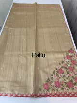 Blended tussar silk saree with embroidery- MS1072 Beige to Pink
