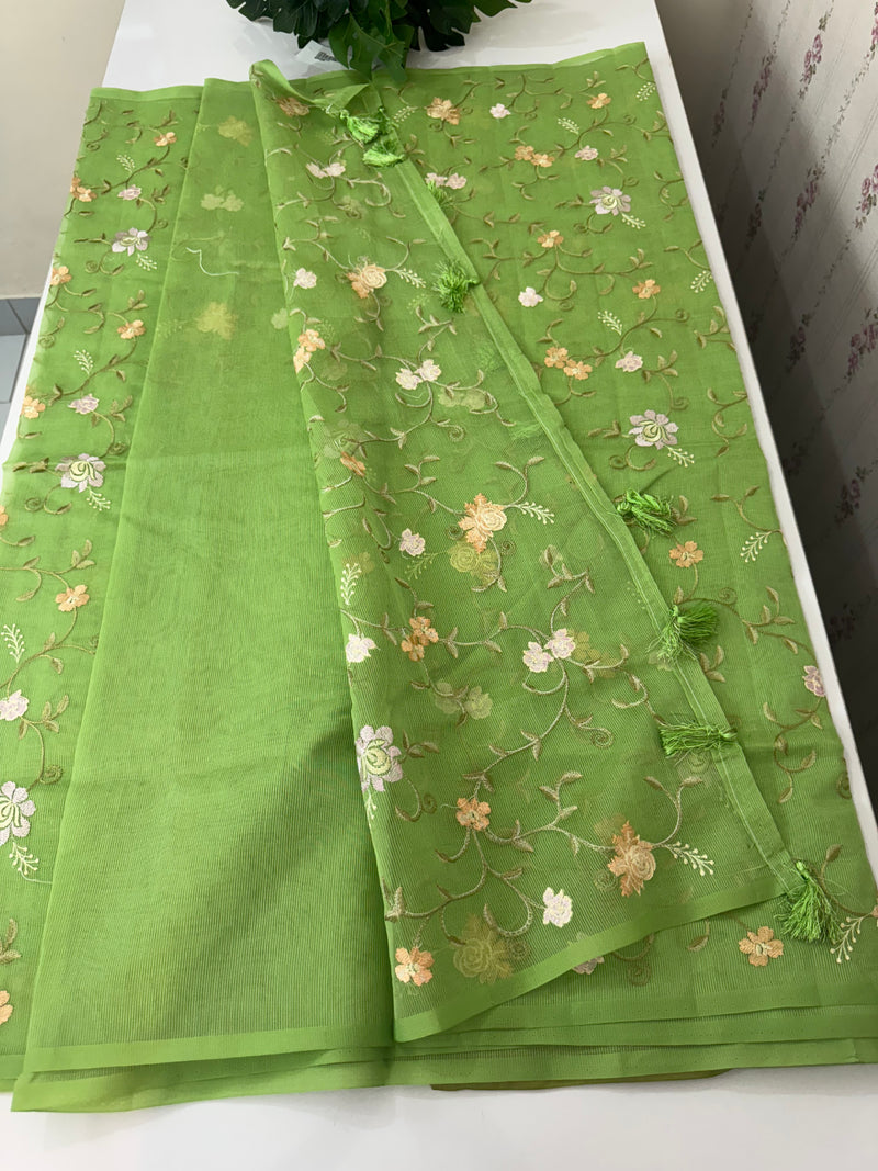Kota Supernet embriodery saree SHSNYNM Green