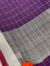 Linen checks saree with zari border MLS9788
