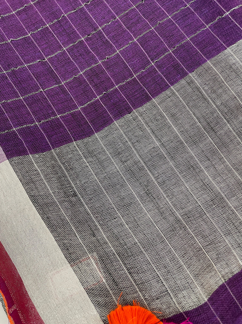 Linen checks saree with zari border MLS9788