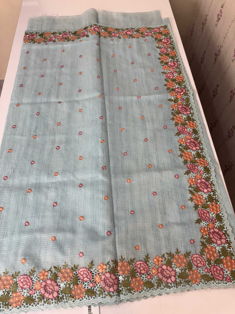 Embriodery Kota Silk Cutwork saree SBLCYTM- PastelBlue
