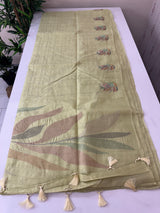 Crushed Blended tussar silk saree with embroidery- SNFCYEY Pastel PistaGreen