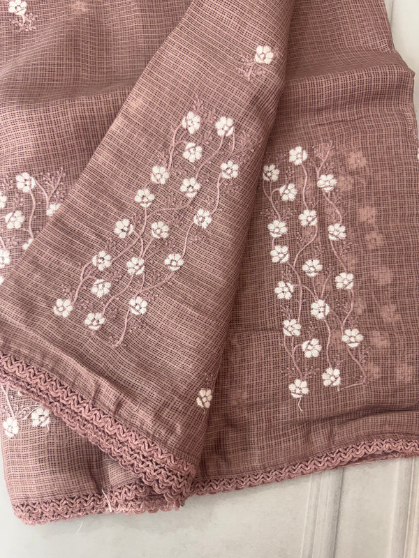 Kota checks saree with embroidery SVTS34- DuskyMauve