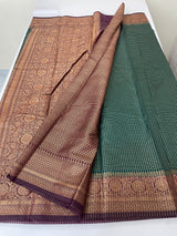 Semi silk saree with checks zari weaving MS81543- Green to Wine