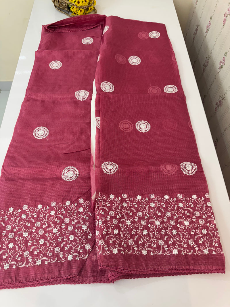 Kota checks saree with embroidery SVTS31 DarkPink
