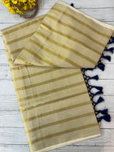 Kerala tissue saree - Stripes with RoyalBlue tassels